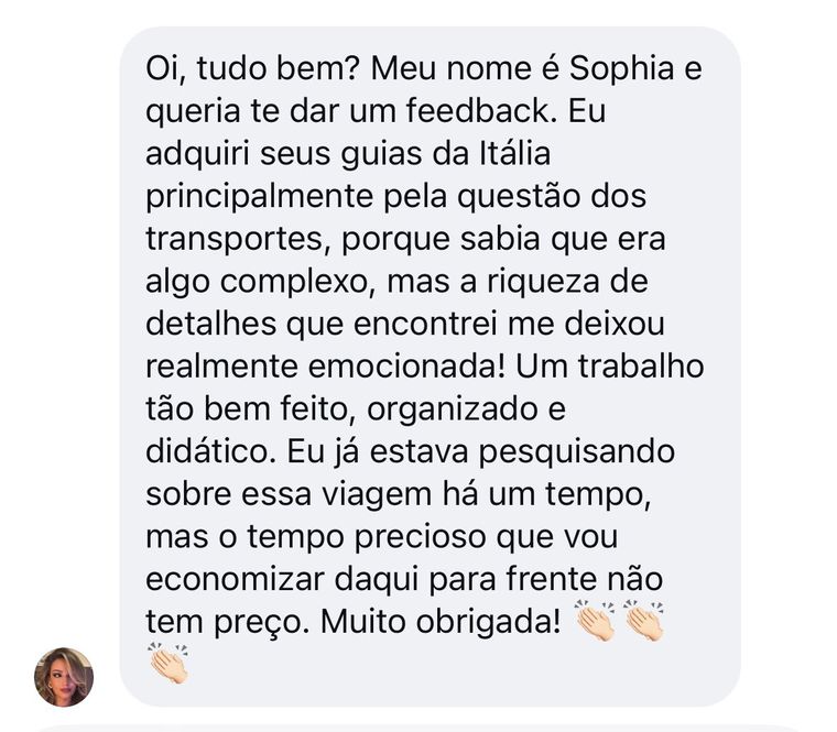 Mensagem de cliente sobre os transportes no guia