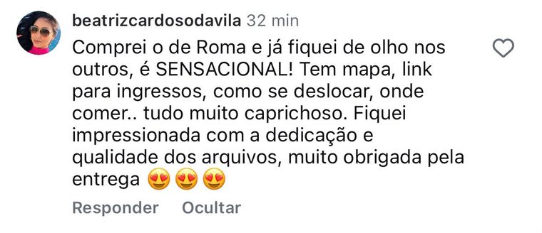Comentário de cliente que comprou o guia de Roma