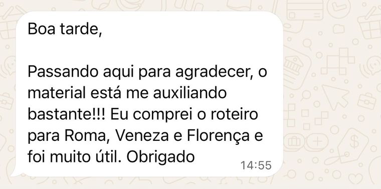 Mensagem de cliente que comprou os guias de Roma, Veneza e Florença