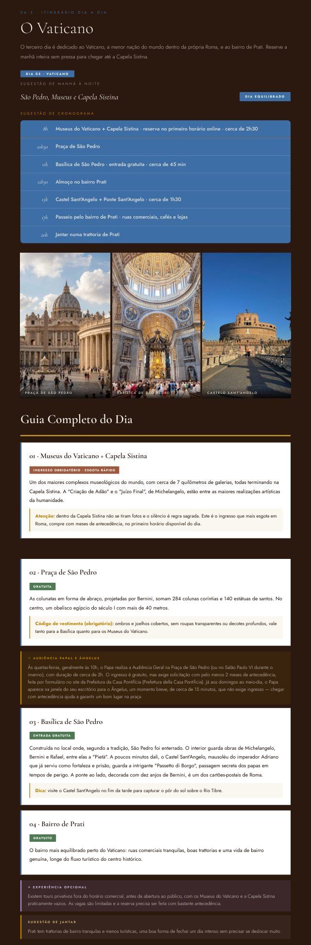 Dia 3 do Guia de Roma, no Vaticano, aberto no celular