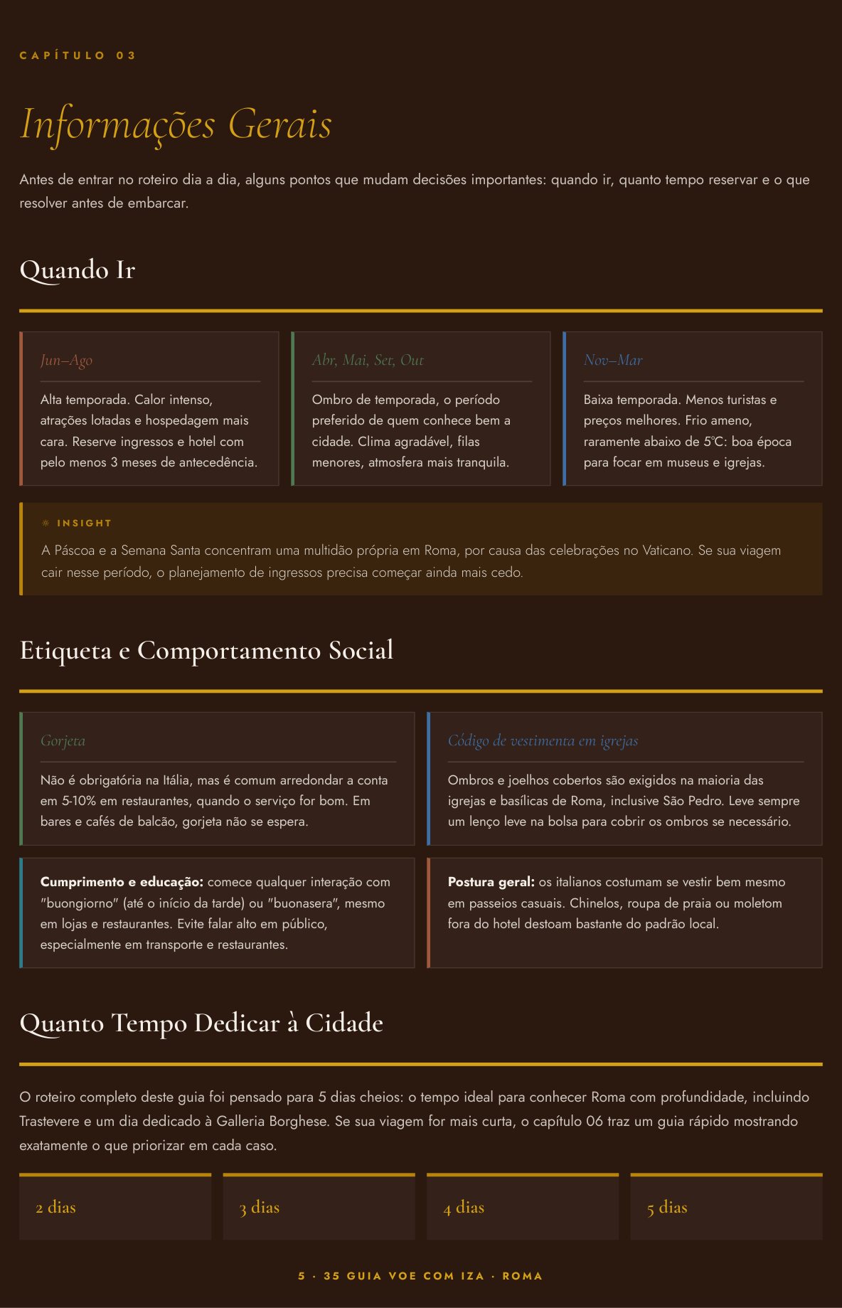 Página de informações gerais do Guia de Roma